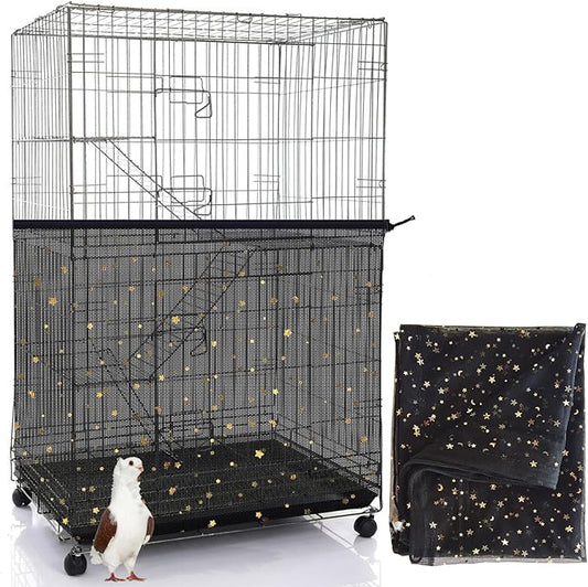 Bird Cage Seed Catcher, 60-118'' Large Bird Cages Cover, 31.5'' H Adjustable Nylon Bird Cage Mesh Net, Soft Airy Bird Cage Skirt Guard Accessories for Parrot Parakeet Macaw (Black)