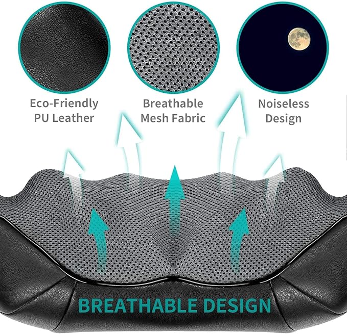 Nekteck Shiatsu Neck Massager for Pain Relief Deep Tissue with Heat, 3D Kneading Massage Pillow Back Shoulder Massagerfor Body Muscle, Plug-in Use for Home Office Car, Gifts for Mom Dad Him Her
