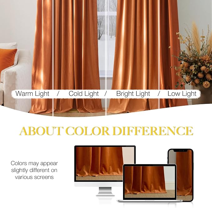 NICETOWN Orange Velvet Curtains 96 inch Long