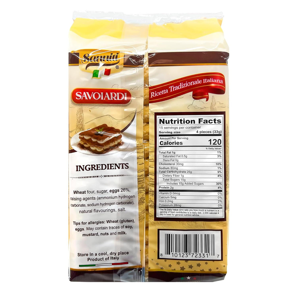Sanniti Italian Savoiardi Ladyfingers Cookies | Product of Italy | Biscuits Great for Snacking and Tiramisu, 500 Grams (17 oz)