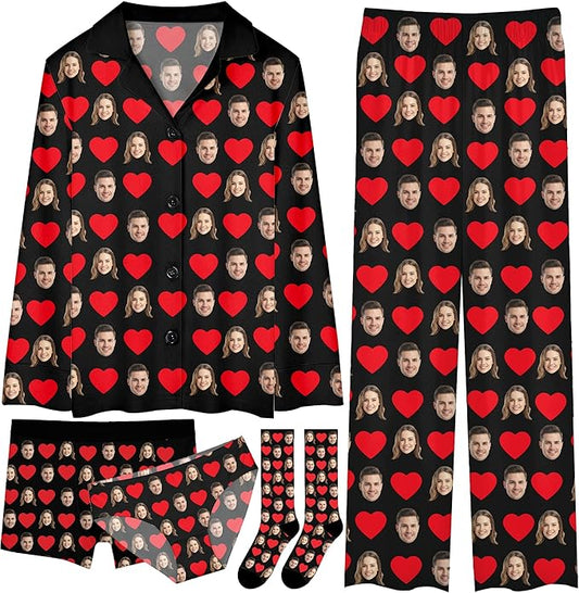D-Story Personalized Pajamas with 1-8 Faces for Women Men, Custom Christmas Pjs, Pajamas Gifts For Family,Cat Mom,Dog Mom