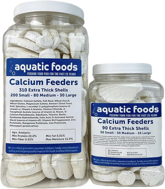 Aquatic Foods Inc. Calcium Feeder Small, Medium & Large Shells. Extra Thick Shells for Shrimp, Snails, Crabs, Crayfish, Hermit Crabs and All Tropical Fish…310 Count Jar