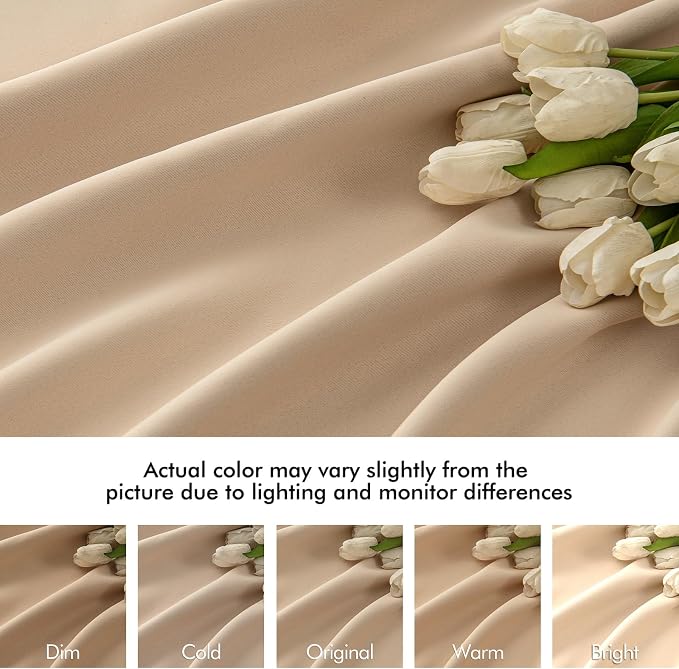 MIULEE Beige Back Tab Blackout Curtains 54 Inches Long 2 Panels Set