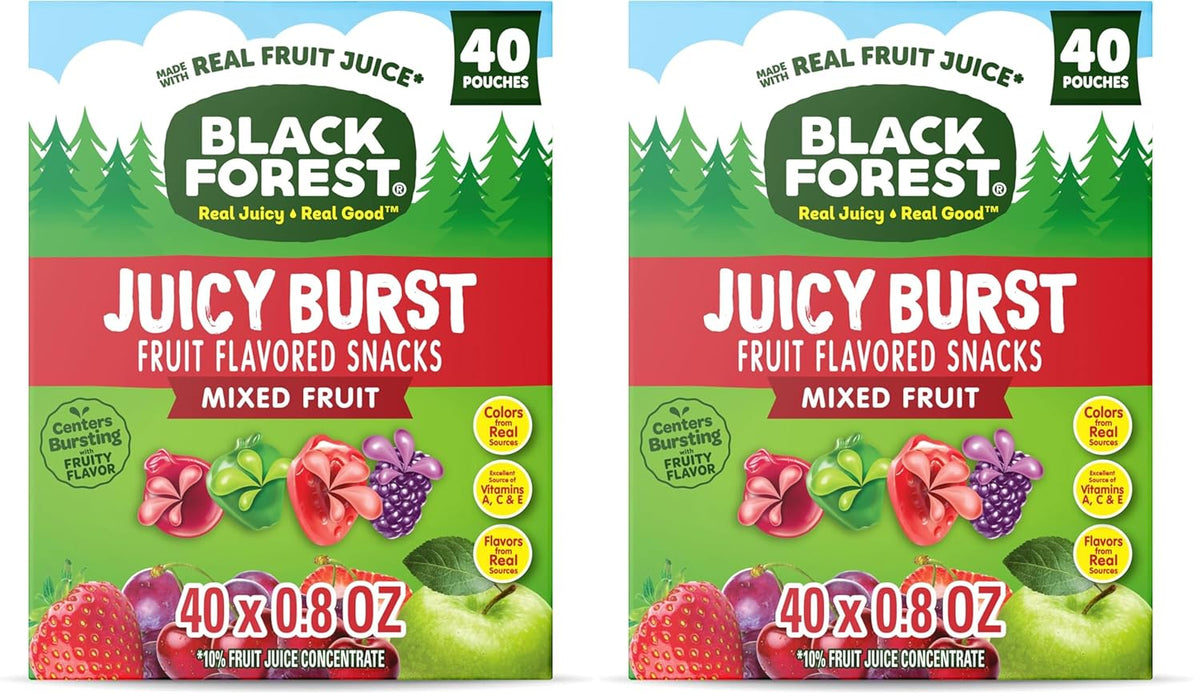 Black Forest, Juicy Burst, Fruit Flavored Snacks, Mixed Fruit Flavors, A Juicy Burst of Natural Flavors, Made with Real Fruit Juice, 0.8 oz 40 ct