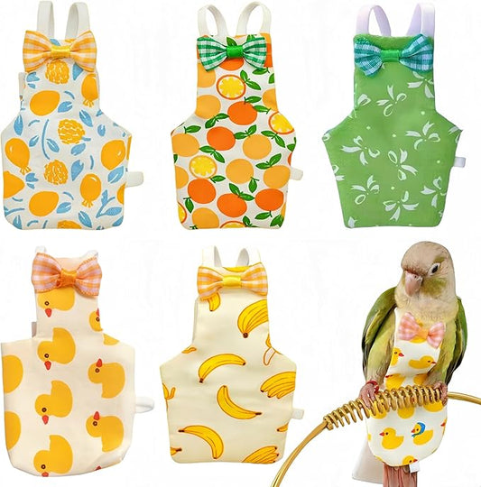 5 Pcs Bird Diapers Bird Harness Flight Suits Diapers Reusable Parrot Nappy with Waterproof Inner Layer Washable Cute Urine Wet Suit Costume for Cockatiel Conure Budgie Macaw Parakeet,L
