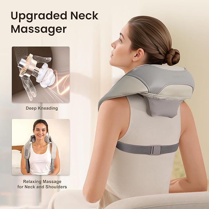 Cordless Neck and Shoulder Massager, Graphene Heating, Upgraded Shiatsu Back Massager Pillow for Neck, Shoulder