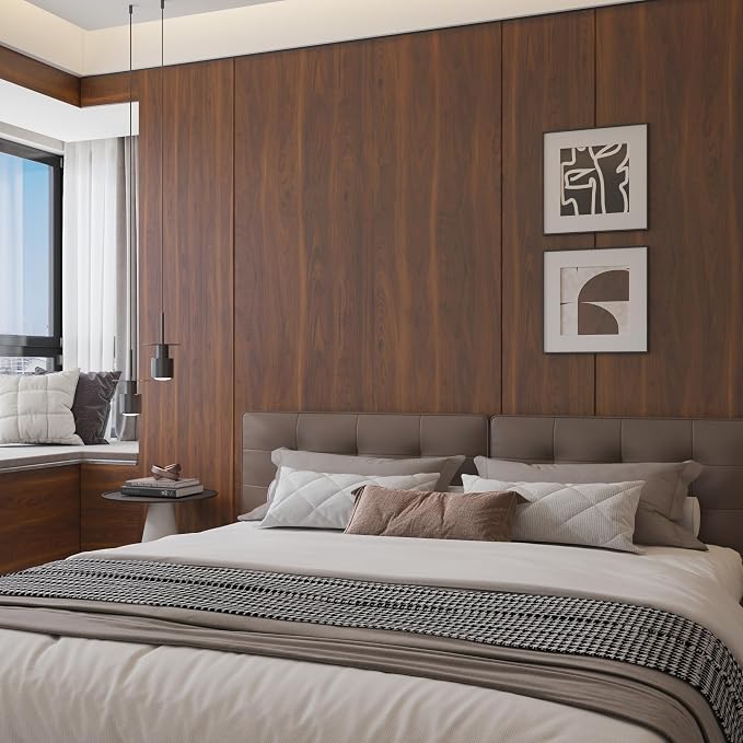 BOMENG Walnut Wood Contact Paper 16x354 inch Dark Brown Wood Wallpaper Peel and