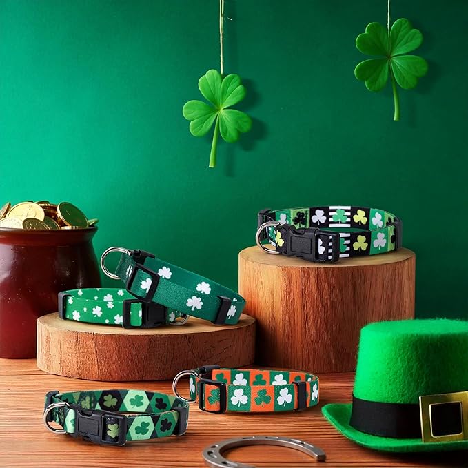 Native Pup St Patricks Dog Collar- Saint Patrick Green Shamrock Pet Collars- St. Patrick’s Lucky Irish- Cute Boy Girl Puppy Gift- Adjustable for Small, Medium, Large Breeds (Shamrock, Medium)