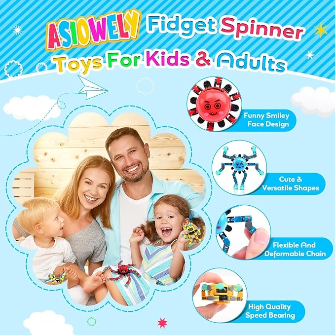 Transformable Fidget Spinner Toys for Kids and Adults,6 Pcs Travel Toys for Boys Girls Sensory Toy ADHD Stress Relief Toy,Party Favors Birthdays Gifts for Teens Road Trip Travel Essentials
