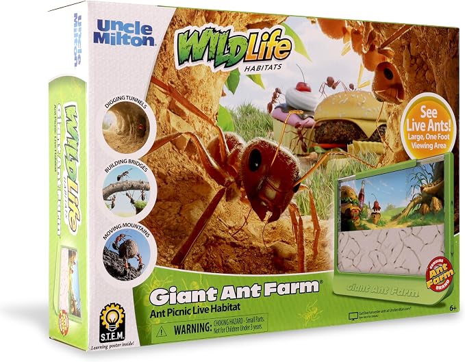 Uncle Milton Giant Ant Farm - Large Viewing Area - Care for Live Ants - Nature Learning Toy - Science DIY Toy Kit - Great Gift for Boys & Girls, Green