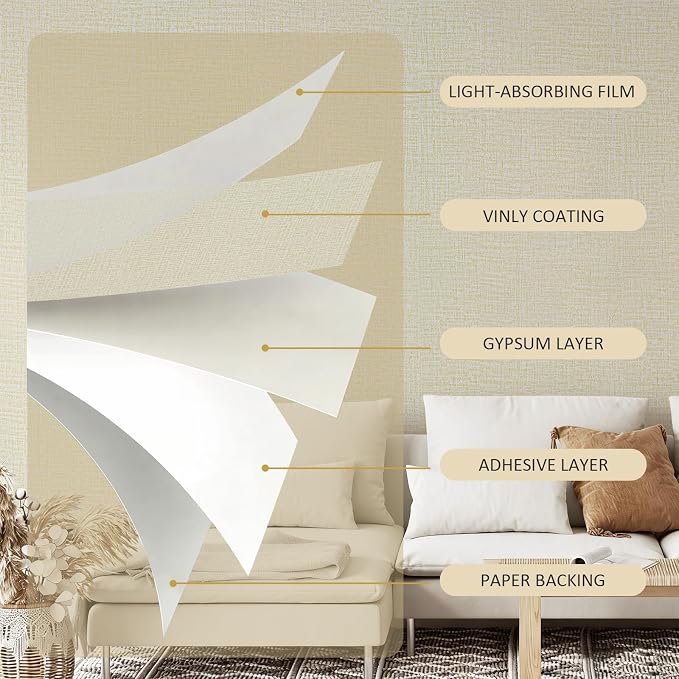 Guvana Grasscloth Peel and Stick Wallpaper Cream Textured Contact Paper Modern