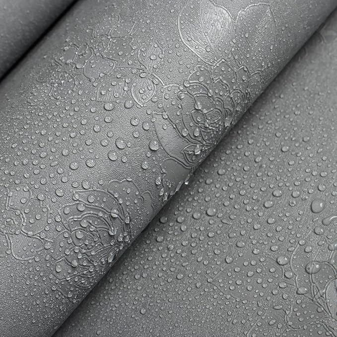 Erfoni 197"x17.7" Gray Peel and Stick Wallpaper Thicken Flower Embossed