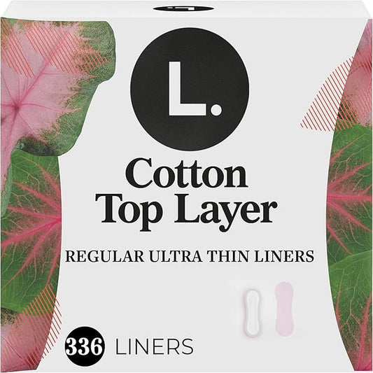 L. Ultra Thin Liners for Women, Regular Coverage, Organic Cotton Top Layer, Unscented Pantiliners, 336 Count