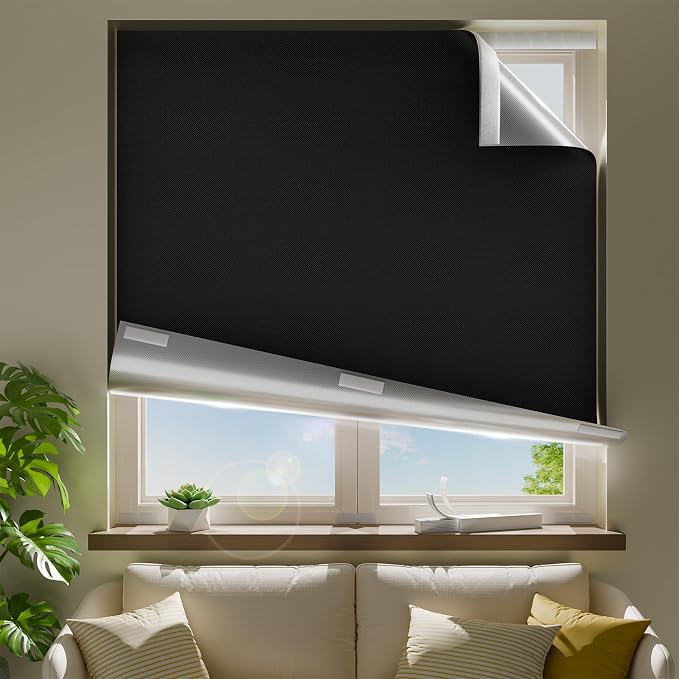 24" W x 48" L 100% Portable Blackout Curtains, Total Darkness No-Drill Black