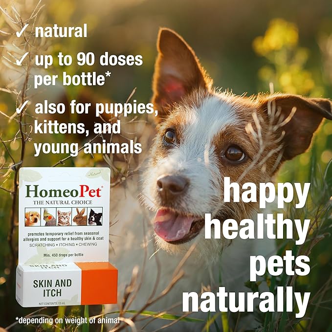 HomeoPet Skin and Itch, Safe and Natural Itch Relief for Dogs and Cats, Coat and Skin Soother for Pets, 15 Milliliters