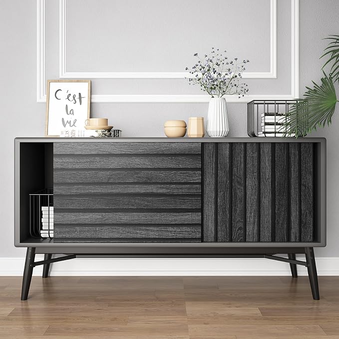 VEELIKE Charcoal Black Wood Slat Peel and Stick Wallpaper 24''x118'' Modern