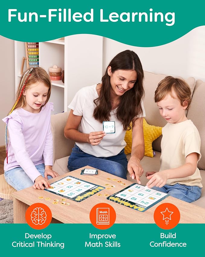 THE BAMBINO TREE Addition and Subtraction Facts Bingo Game - 1st 2nd & 3rd Grade Educational Math Learning for Classroom & Homeschool