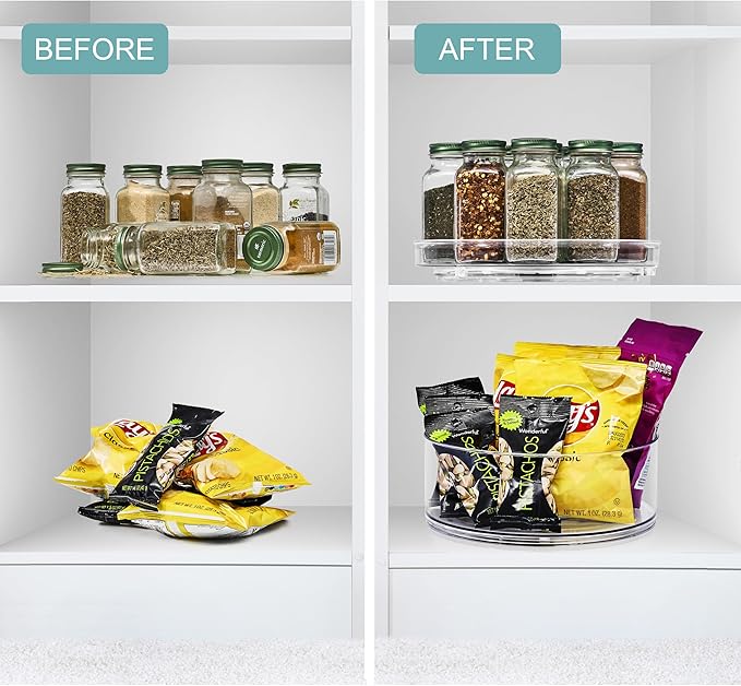 Sorbus 9 Inch Clear Lazy Susan Organizer Set, 2 Flat Turntable Organizer for Spice Organization for Cabinet, 1 Tall Lazy Susan for Kitchen, Home, Office, Closet, Classroom, Laundry Room Organization