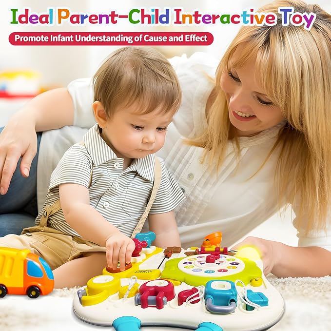 Montessori Baby Busy Board, Sensory Activity Board for Toddlers 1-3 | Music & LED Light Up Toy, Educational Travel Board, Baby Learning Toys 12-18 months, Infant Birthday Gift