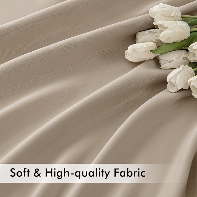 MIULEE Taupe Back Tab Blackout Curtains 102 Inch Long 2 Panels Set