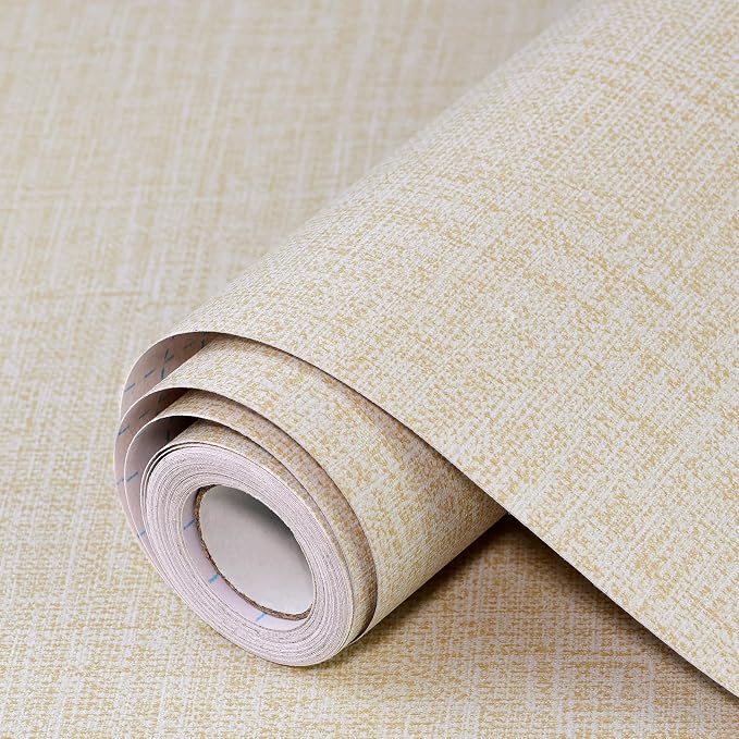Beige Grasscloth Peel and Stick Wallpaper 17.3"x300" Faux Linen Textured