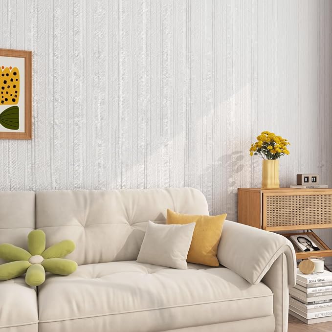 FunStick Off White Grasscloth Peel and Stick Wallpaper Textured Grass Cloth