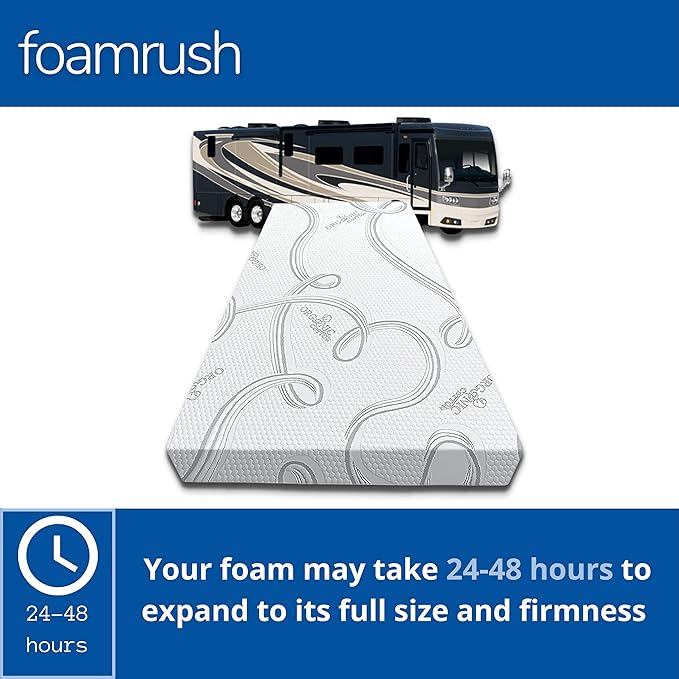 FoamRush 6-Inch Bunk (34" x 75") High Density Foam RV Mattress Replacement with Cotton Cover, Medium Firm, Pressure Relief, Travel Camper Trailer Truck, Made in USA, CertiPUR-US Certified