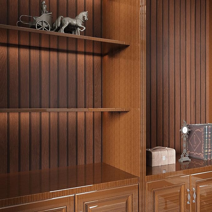 VEELIKE Wide Dark Walnut Wood Slat Peel and Stick Wallpaper Wood Contact Paper