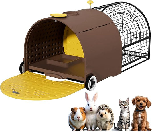 Durable Plastic Rabbit Hutch Bunny Cage Indoor Outdoor Guinea Pig Cage with Waterproof Shell, Easy Tray, Separable Hutch, Revolving Doors, Smooth Wheels