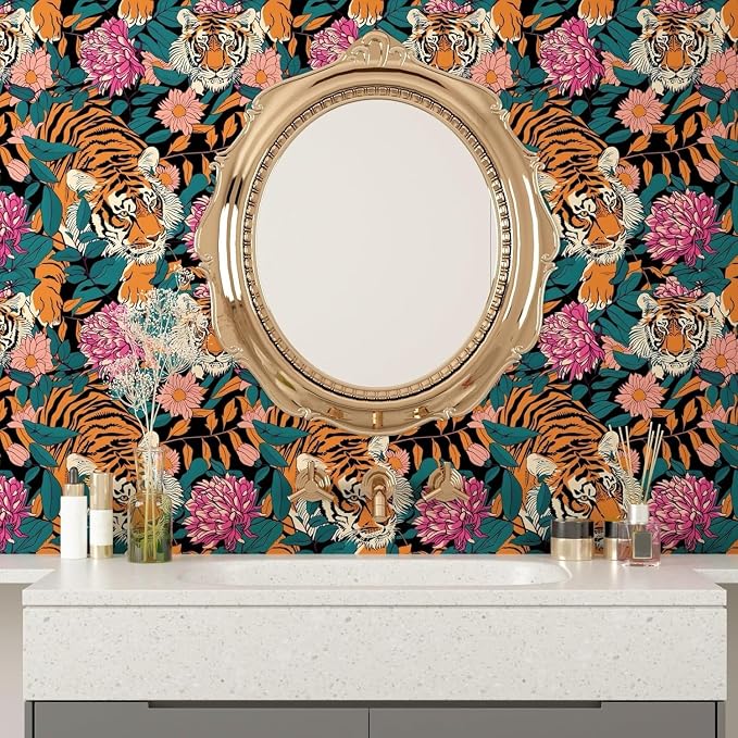BOKEBEVE Extra Long Tiger Stick and Peel Wallpaper Vintage Floral Contact Paper