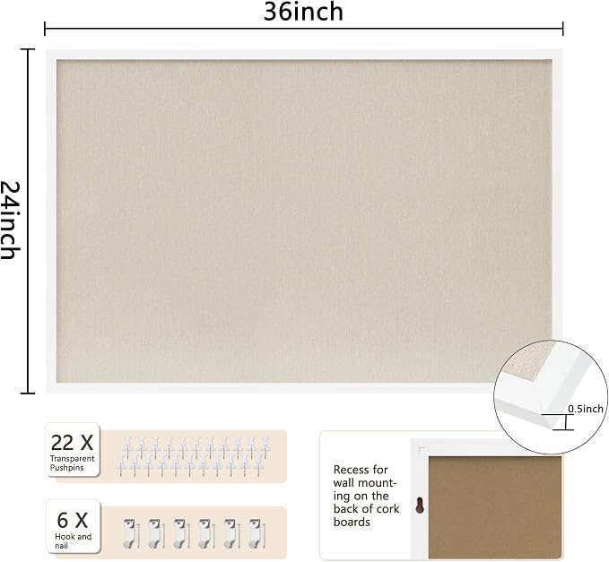 DAHAPYBOO Cork Board with Linen White 2Pack, Bulletin Board 36"x24" Hanging