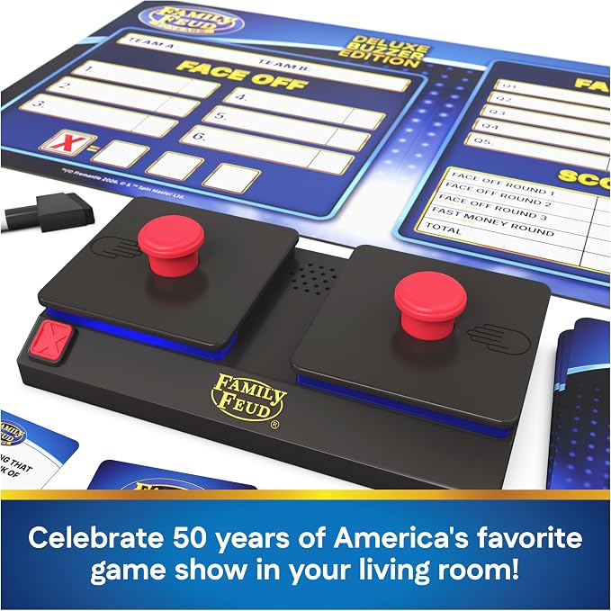 Spin Master Games Family Feud: Deluxe Buzzer Edition Board Game | Survey Says Fun, Guess The Most Popular Answers, Features Buzzer with Lights & Sounds, For 3 or More Players, Ages 8 & Up