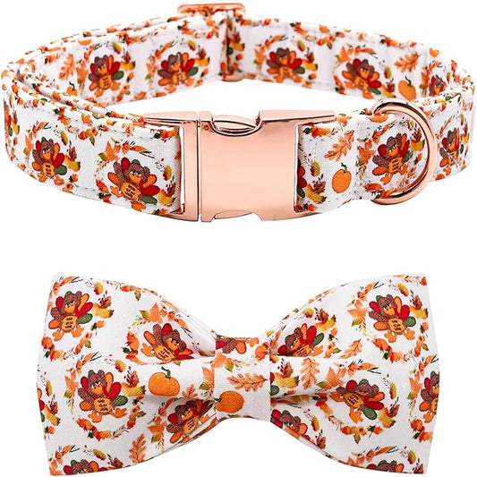 Dog Collar - Thanksgiving Turkey Dog Collar Gift Soft Bow Collar Adjustable Metal Buckle Pet Collar for Medium Dogs