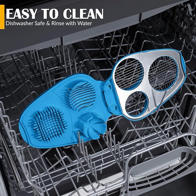 CraftyCrocodile Egg Slicer for Hard Boiled Eggs - 3 Slice Modes Egg Cutter, Heavy Duty, Stainless Steel Dicer - Kitchen Chopper Tool for Strawberry, Mushroom, Grape, Cherry Tomato - Blue