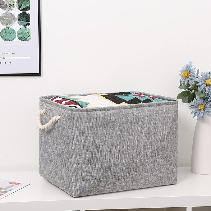 Bidtakay Grey Baskets [2-Pack] Shelf Baskets for Storage 16" X 11.8" X 11.8" Large Fabric Rectangular Decorative Storage Basket Organization Bins for Shelves Closet Home Organization(Grey)