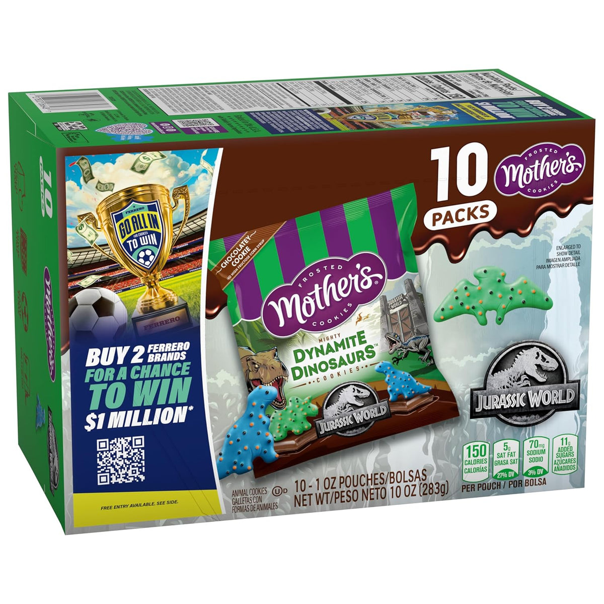 Mother's Chocolatey Dynamite Dinosaurs Cookies, Inspired by Jurassic World, Individually Wrapped Treats, 10-Pack Box, 10 oz