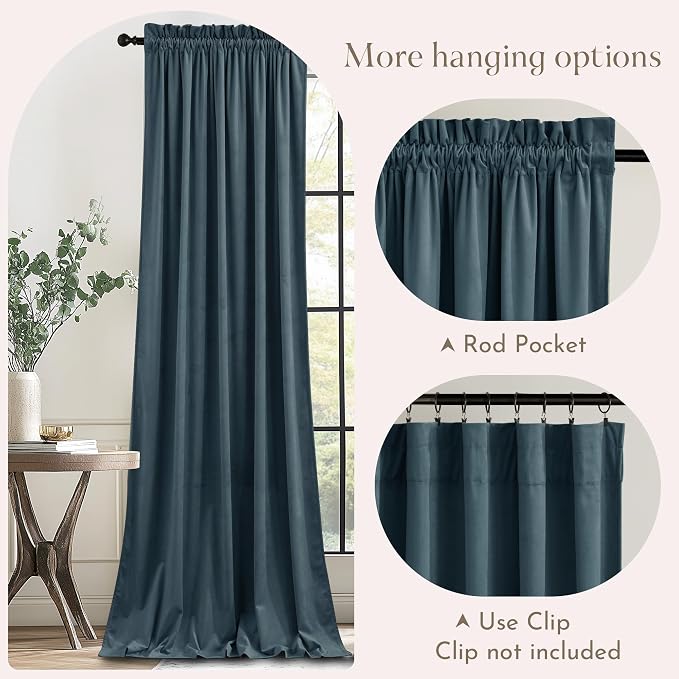 NICETOWN Blue Velvet Curtains 120 inches