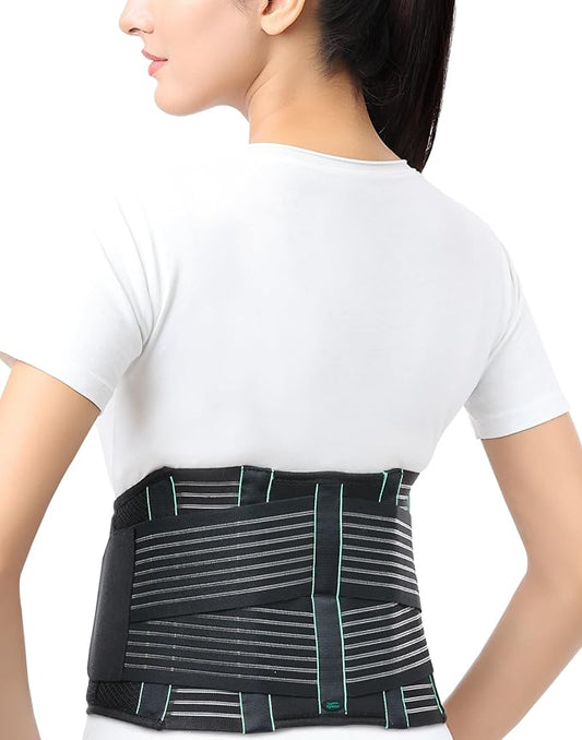TYNOR Back Support Belt, Back Brace for Lower Back Pain,Breathable Lumbar Support Belt for Men & Women, Herniated Disc, Scoliosis & Lifting, Adjustable Straps with Lumbar Pad (Large, Premium Black)