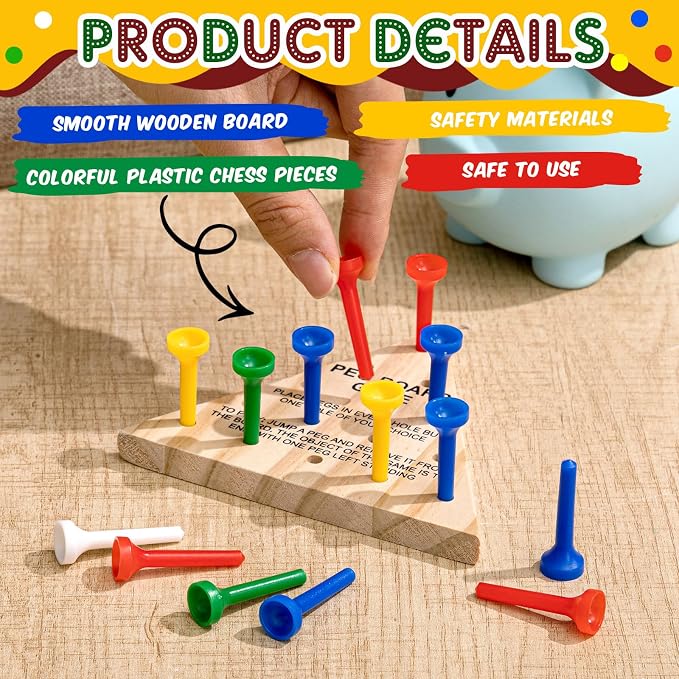 Zhanmai 10 Sets Wooden Triangle Peg Travel Game, Multi-Color Peg