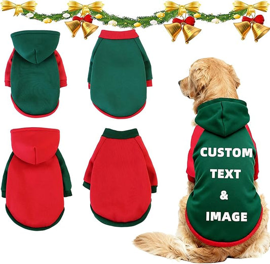 Custom Dog Hoodie, Personalized Sweatshirt with Photo Text Name Logo, Customized Hooded Sweater for Small Medium Large Dogs & Cats (Green + Red Border, Small)