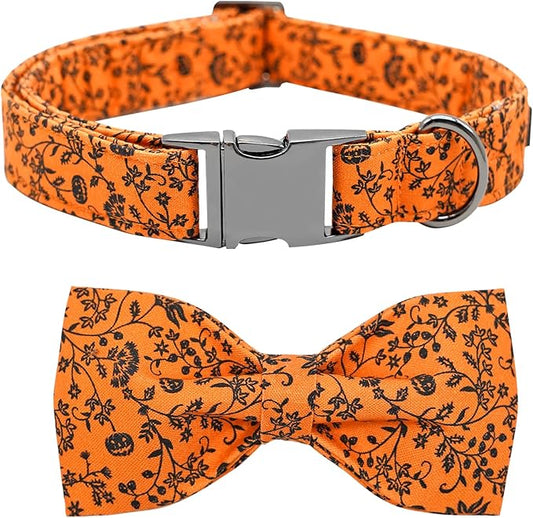 Halloween Dog Collar, Pet Collars Dog Bow Pumpkin Cute Cotton Dogs Collar Girl Boy Holiday Pet Dog Collar Gift Bow Dog Collars Soft Puppy Collar for Small Dogs