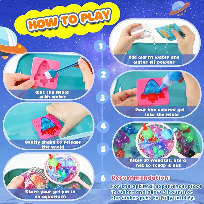 URMYWO Aqua Fairy Water Gel Kit, Magic Water Elf Toy Kit | Water Pets,Space DIY Squishy Maker Set,12 Gels & 12 Molds,Make Your Own Squishies Toys,Party Favors Birthday Gifts for Kids