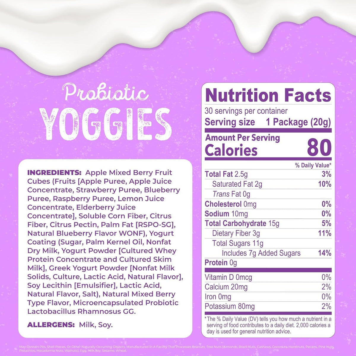 Nature's Garden Probiotic Mixed Berry Yoggies, 21oz (30 x 0.7oz) - Yogurt Covered Fruit Snack, High Fiber, Real Fruit Pieces, Fruit Snack Packs for Adults & Kids