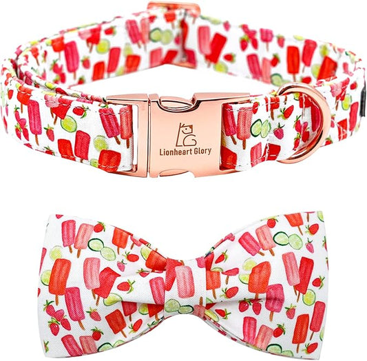 Lionheart glory Dog Collar, Dog Collar with Bow, Popsicle Print Girl or Boy Dog Bowtie Collar Cute Pet Collar Gift for X-Large Dog
