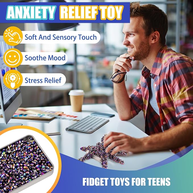 Fidget Toys For Teen Boys Adult, 1000pc Metal Cool Gadgets Gift Quiet Office Desk Sensory Stress Fidgets Beads Stones Toy Anxiety Relief Items For Teen Girls ADHD Autism Autistic Ferrite Putty