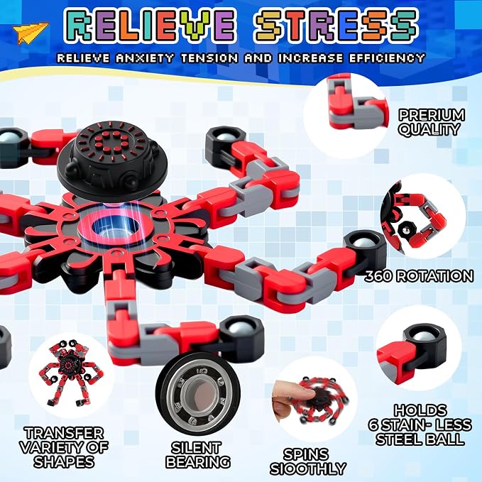 36PCS Transformable Fidget Spinners,Fidget Party Favors,Sensory Bulk Robot Fidget Stress Relief Toys for Kids Boys Girls 8-12,Fingertip Gyros Sensory Toys for ADHD