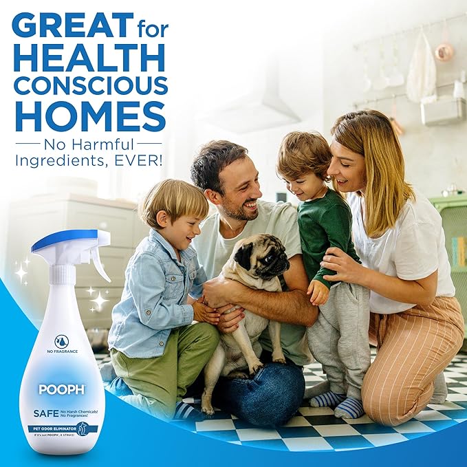 POOPH® Pet Odor Eliminator Spray – 32oz Single & 32oz 2-Pack Bundle – No Fragrance, No Harsh Chemicals, Safe for Pets & People, Eliminates Odors Fast – Home, Auto, Furniture & More
