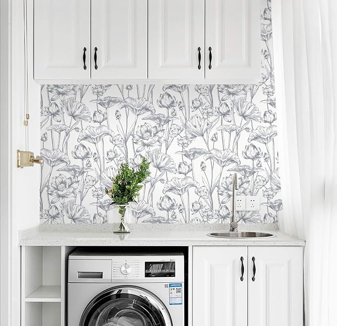 Timeet Floral Peel and Stick Wallpaper 16" x 197" White and Purple Wallpaper