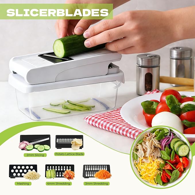 17-in-1 Vegetable Chopper, Multifunctional Mandoline Slicer, Onion Dicer Veggie Cutter with Container & Gloves, Food Chopper for Potato Carrot Garlic Salad, Kitchen Gadgets for Home Cooking
