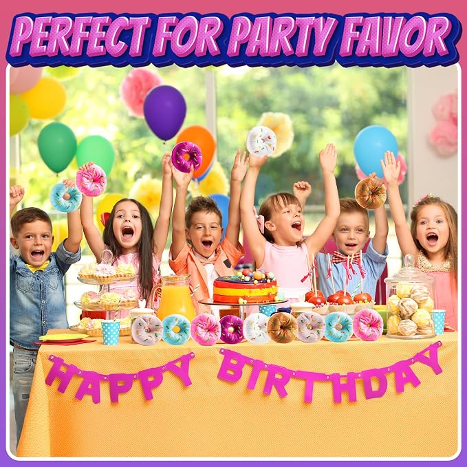 Plush Donut Toys with Sprinkles (24-Pack) Stuffed Donut Party Favors | Soft Stuffed Donuts for Donut Party Supplies, Birthday Decorations, Kids Party Favors, Goodie Bags & Classroom Rewards